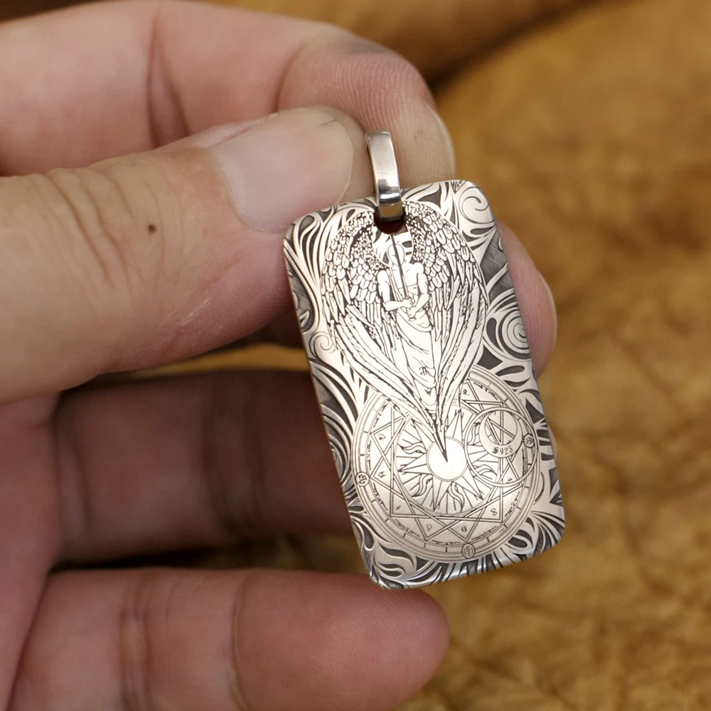 Men Guardian Angel Pendant Silver with Chain