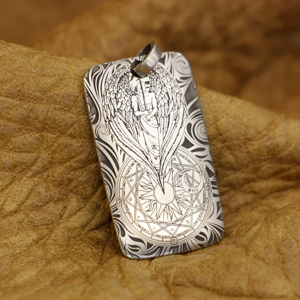 Men Guardian Angel Pendant Silver with Chain