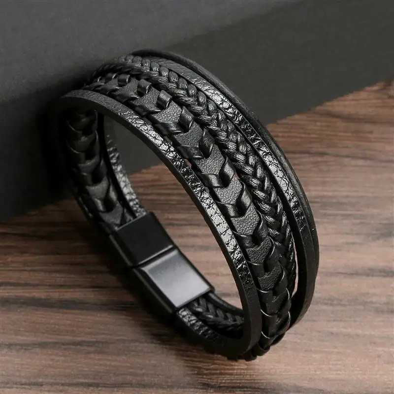 Braided Leather Bracelet with Magnetic Clasp