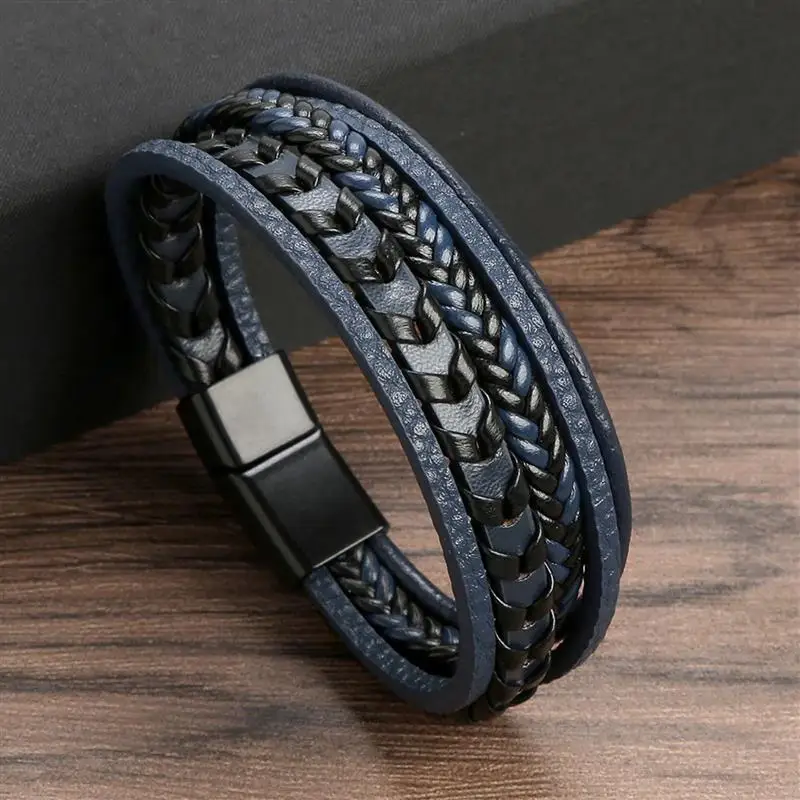 Braided Leather Bracelet with Magnetic Clasp