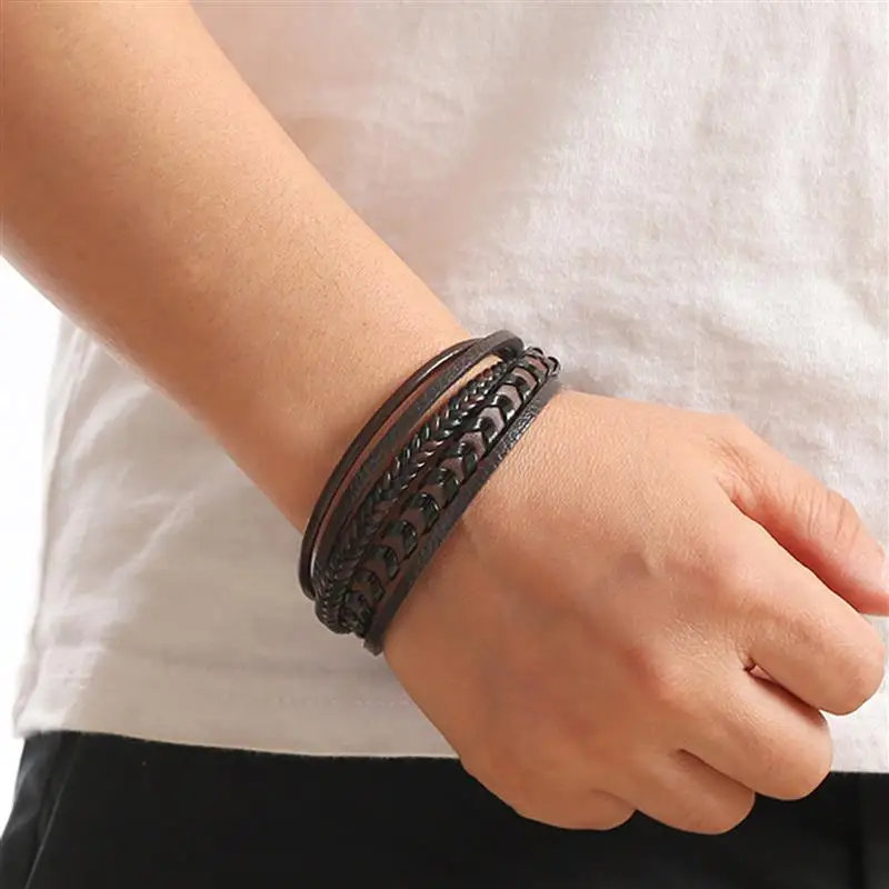 Braided Leather Bracelet with Magnetic Clasp