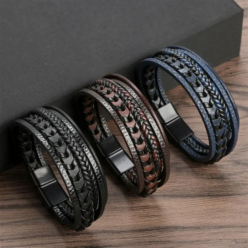 Braided Leather Bracelet with Magnetic Clasp