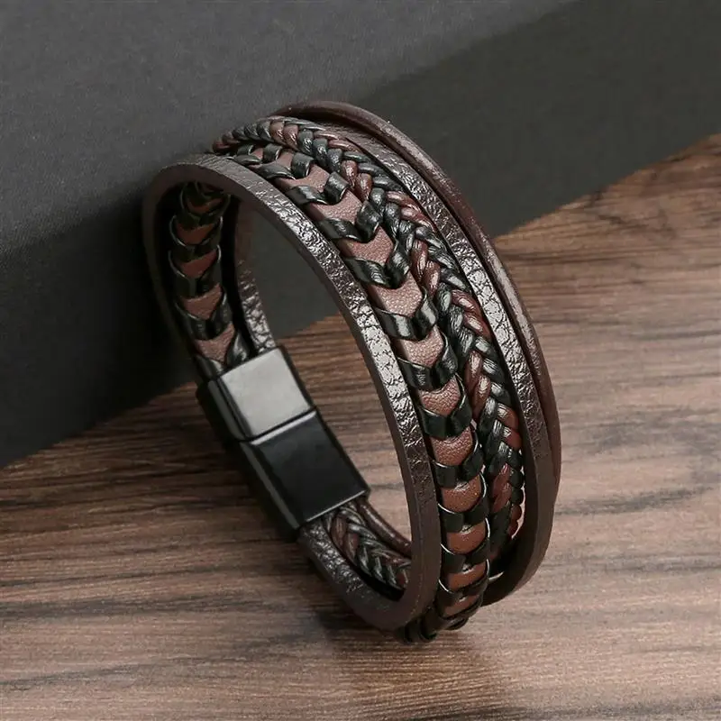 Braided Leather Bracelet with Magnetic Clasp
