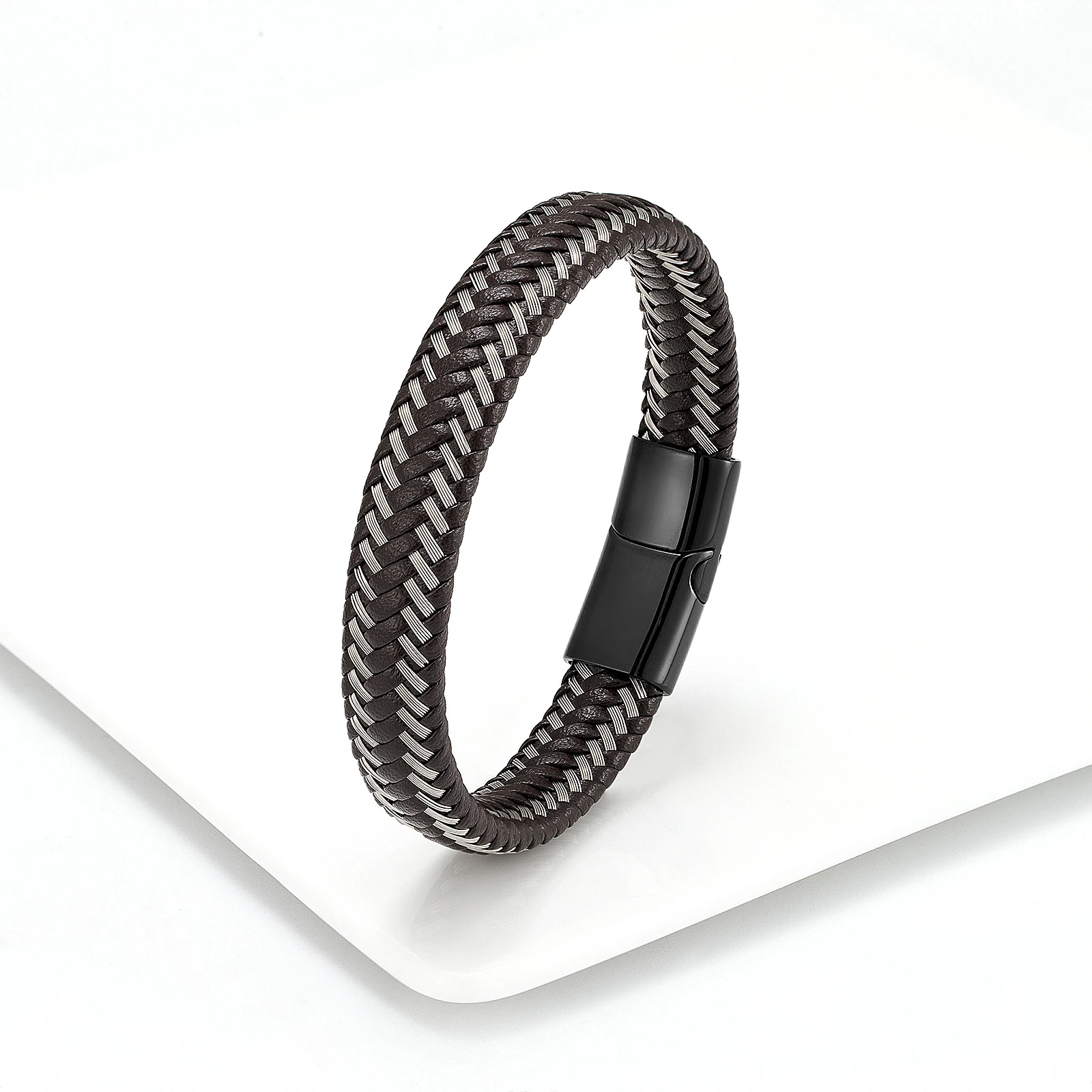 Leather Braided Bracelets for Men In Black and Red