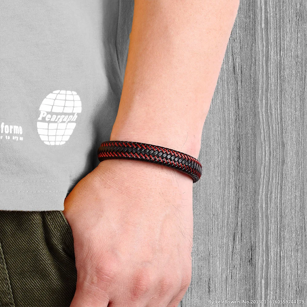 Leather Braided Bracelets for Men In Black and Red