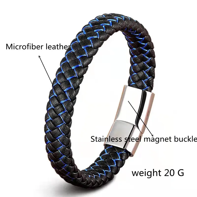 Braided Leather Bracelet in Blue Black for Men