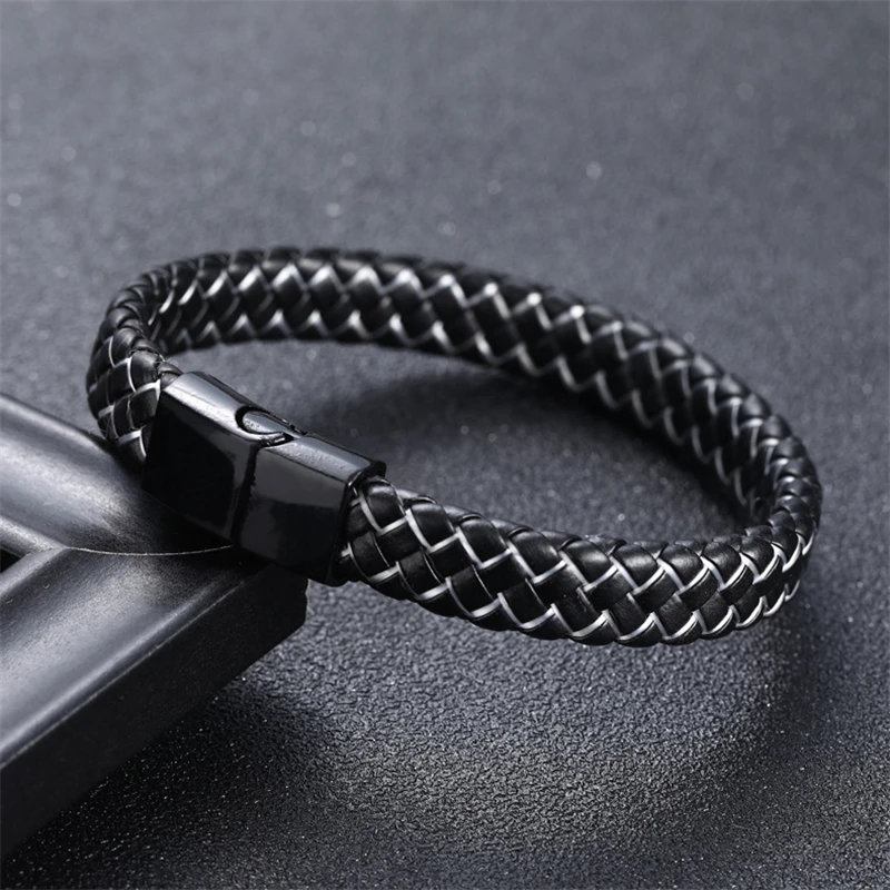 Braided Leather Bracelet in Blue Black for Men