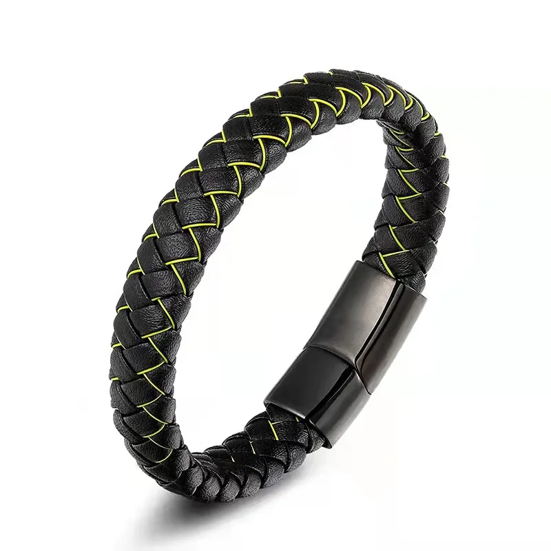 Braided Leather Bracelet in Blue Black for Men