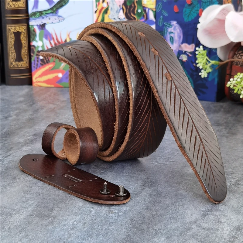 Western Engraved Tooled Leather Belt Strap