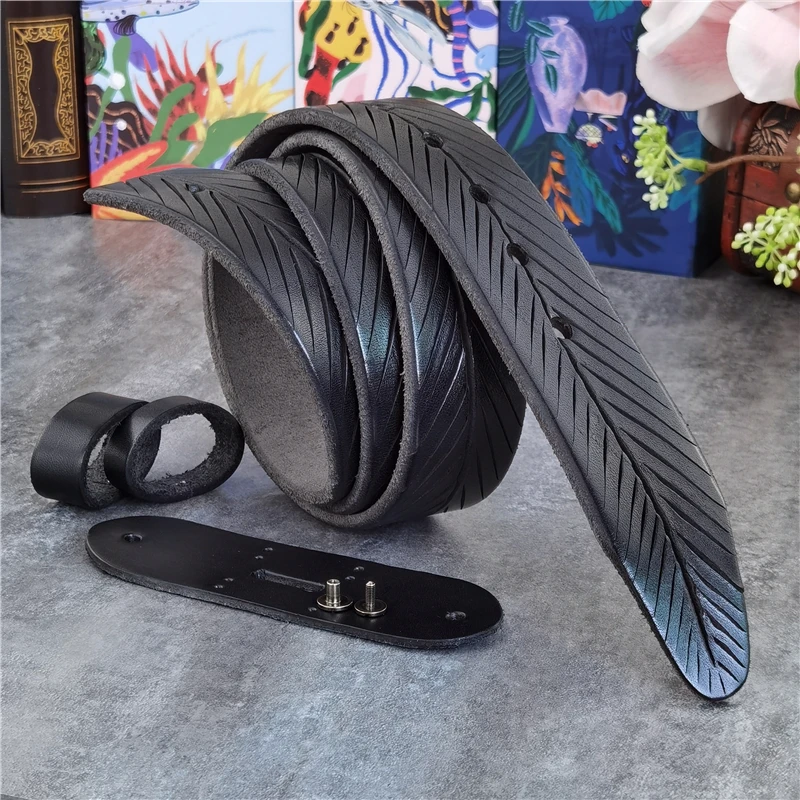 Western Engraved Tooled Leather Belt Strap