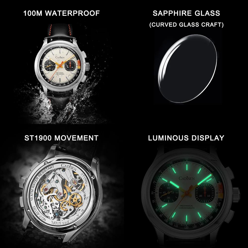 CADISEN Chronograph Watch with Seagull Movement