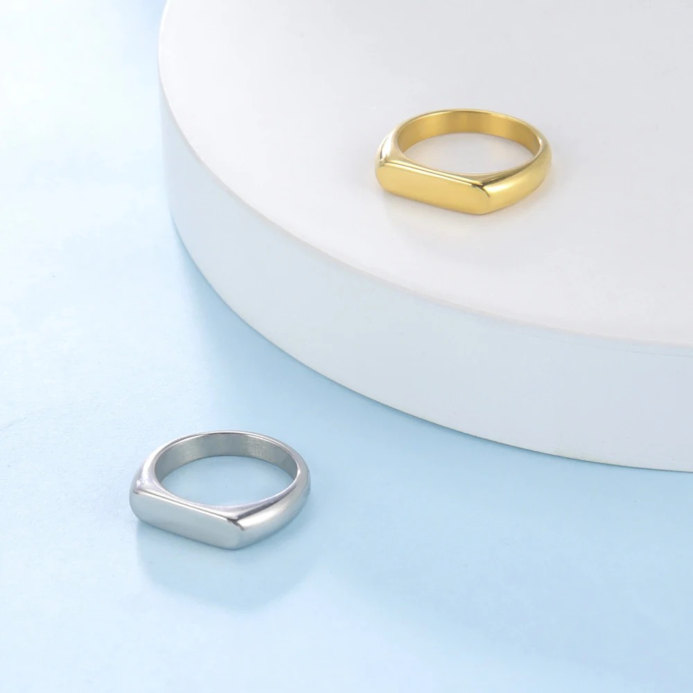 Minimalist Stainless Steel Signet Rings for Couples