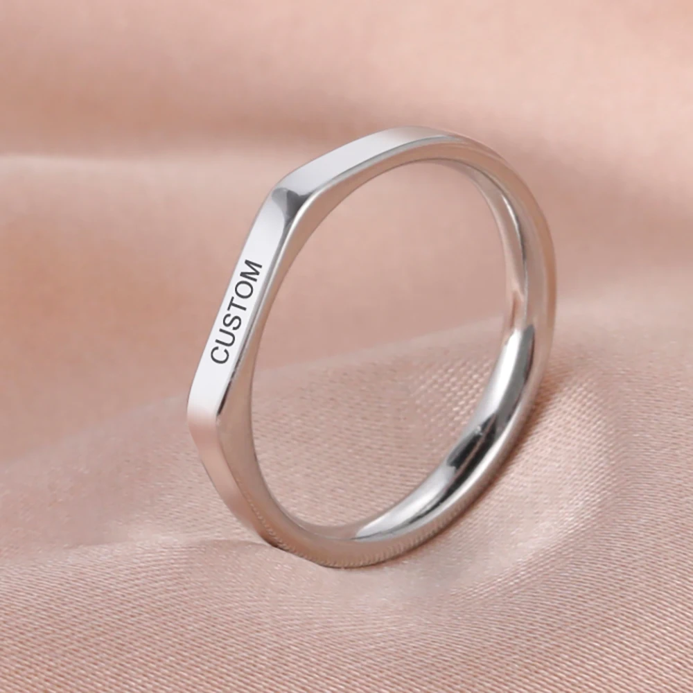 Name Engraved Signet Couple Rings