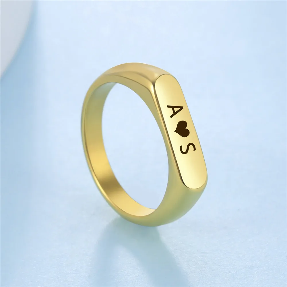 Name Engraved Signet Couple Rings