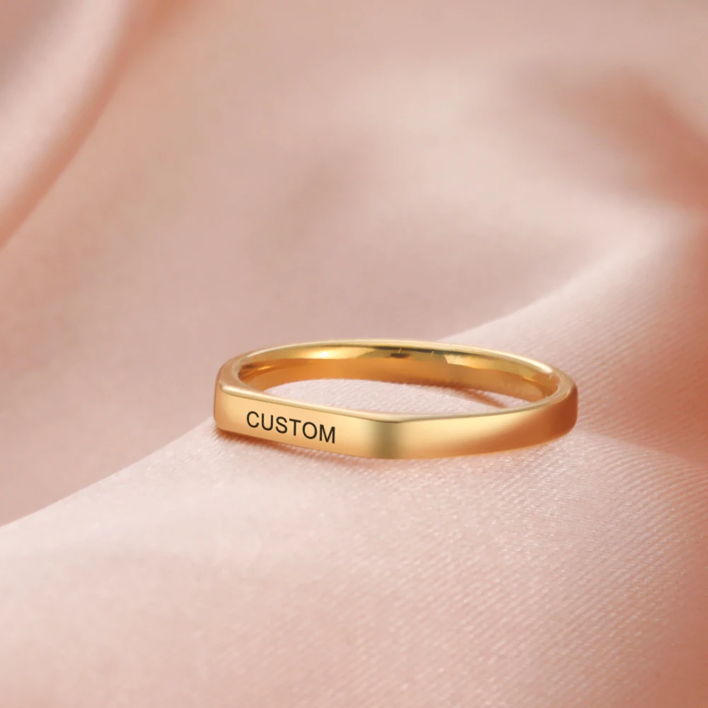 Name Engraved Signet Couple Rings