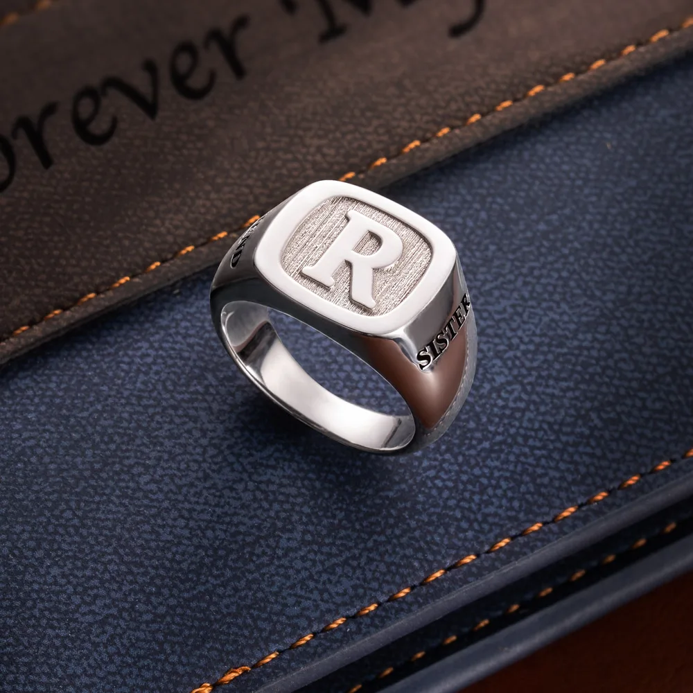 Custom Initial Signet Ring With Birthstone