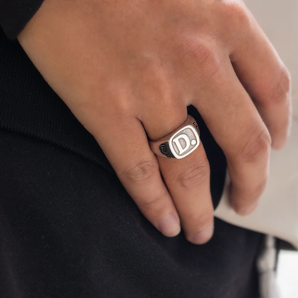 Custom Initial Signet Ring With Birthstone