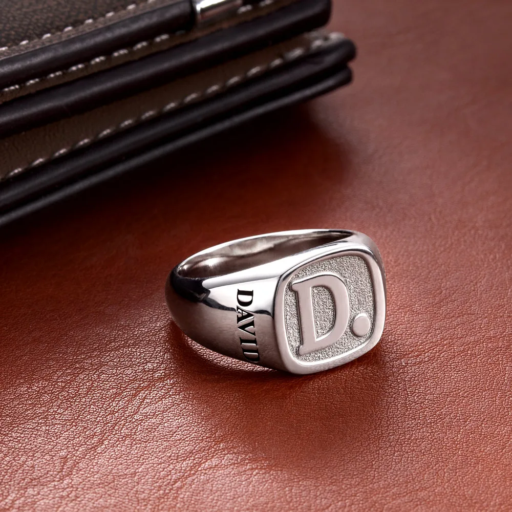 Custom Initial Signet Ring With Birthstone