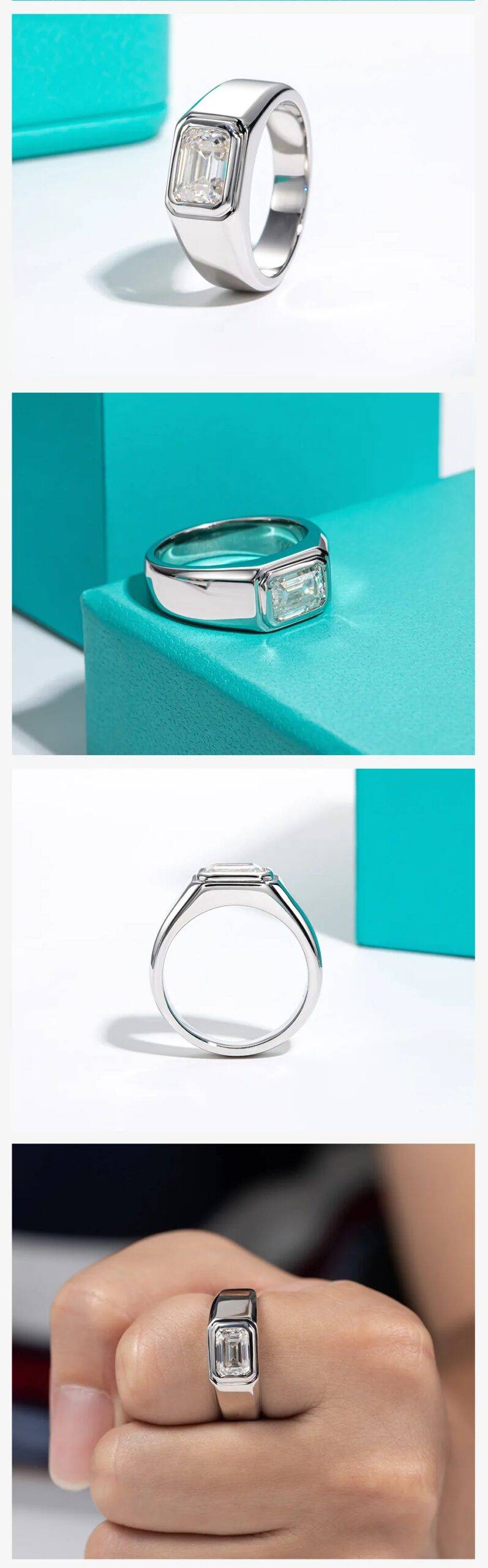 2ct D Color Emerald Mens Moissanite Rings
