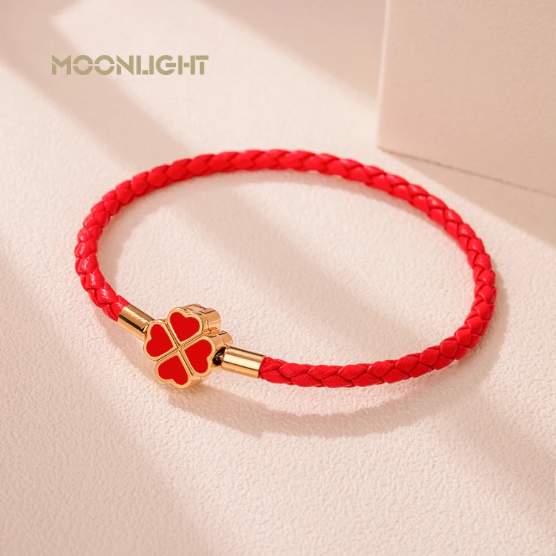 Four-Leaf Clover Bracelet Genuine Braided Leather