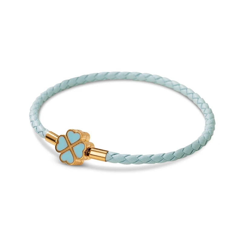 Four-Leaf Clover Bracelet Genuine Braided Leather