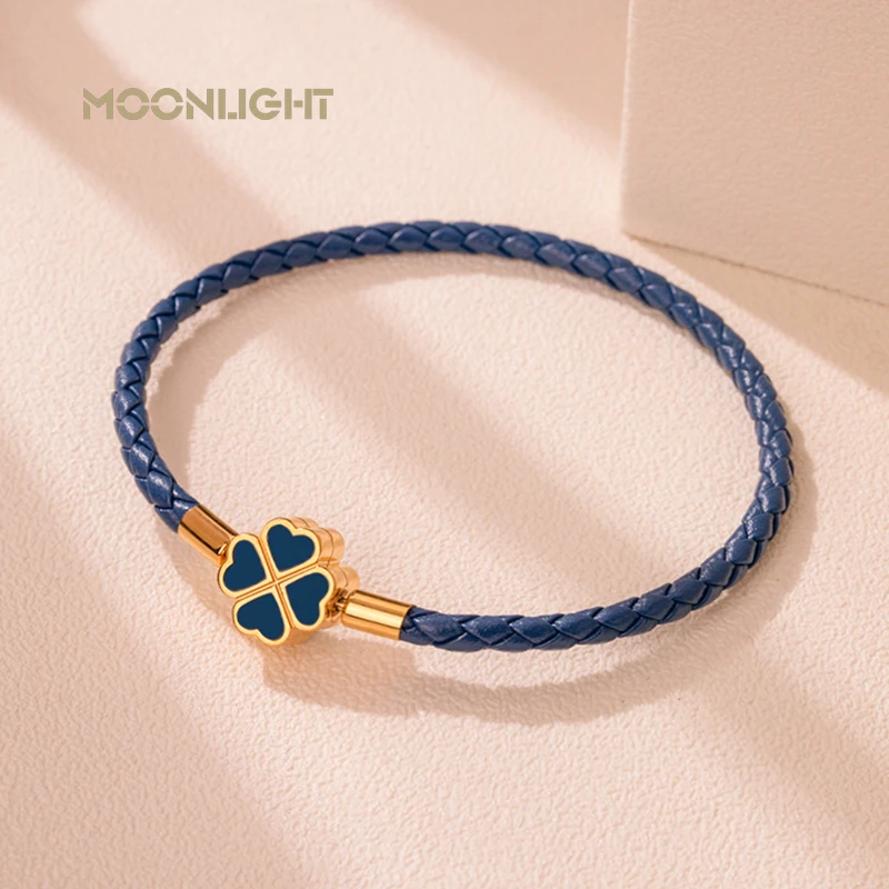 Four-Leaf Clover Bracelet Genuine Braided Leather