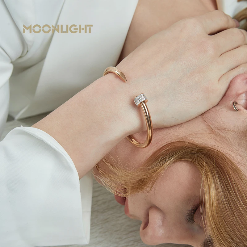 Classic Nail Design Open Bangles for Women