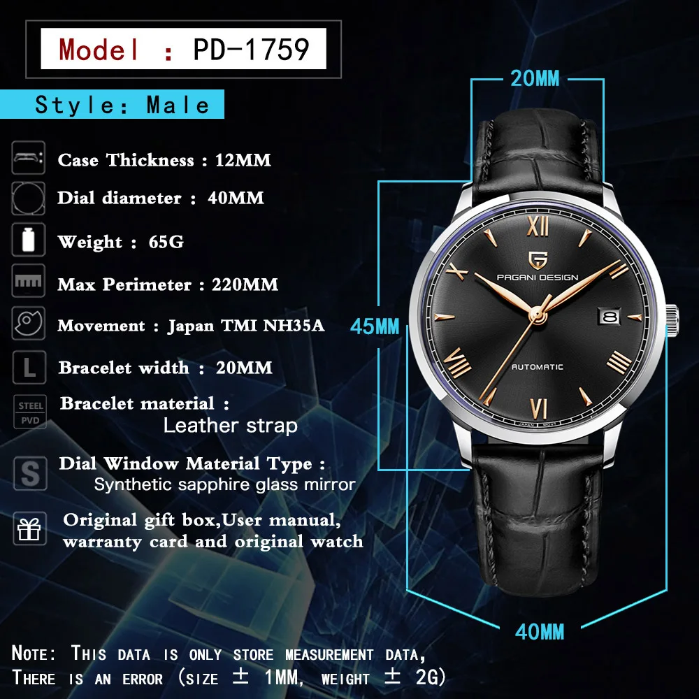 PAGANI DESIGN 40MM Pilot Men Automatic Watch
