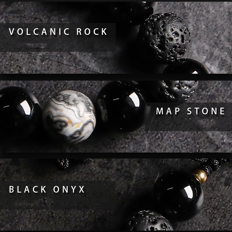 Black Onyx Volcanic Rock Stone Bead Bracelet