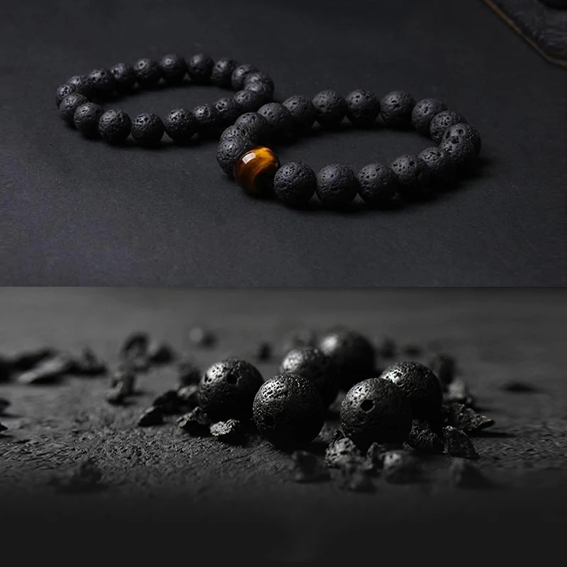 Retro Volcano Stone Round Black Bracelet