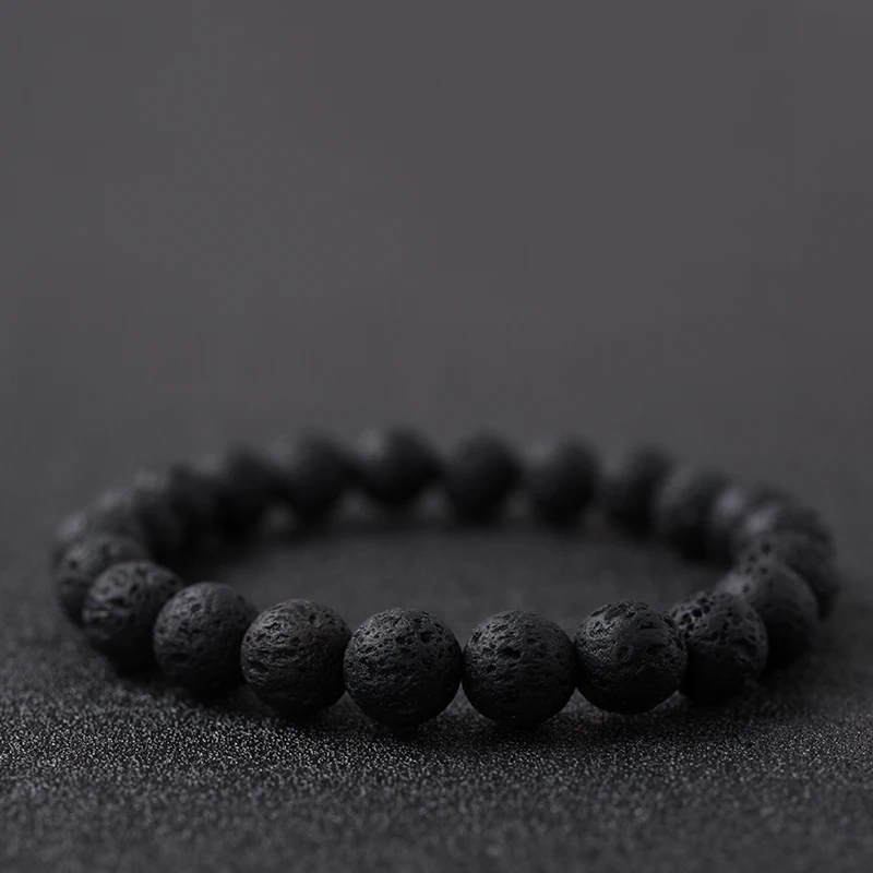 Retro Volcano Stone Round Black Bracelet