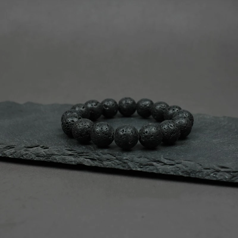 Retro Volcano Stone Round Black Bracelet