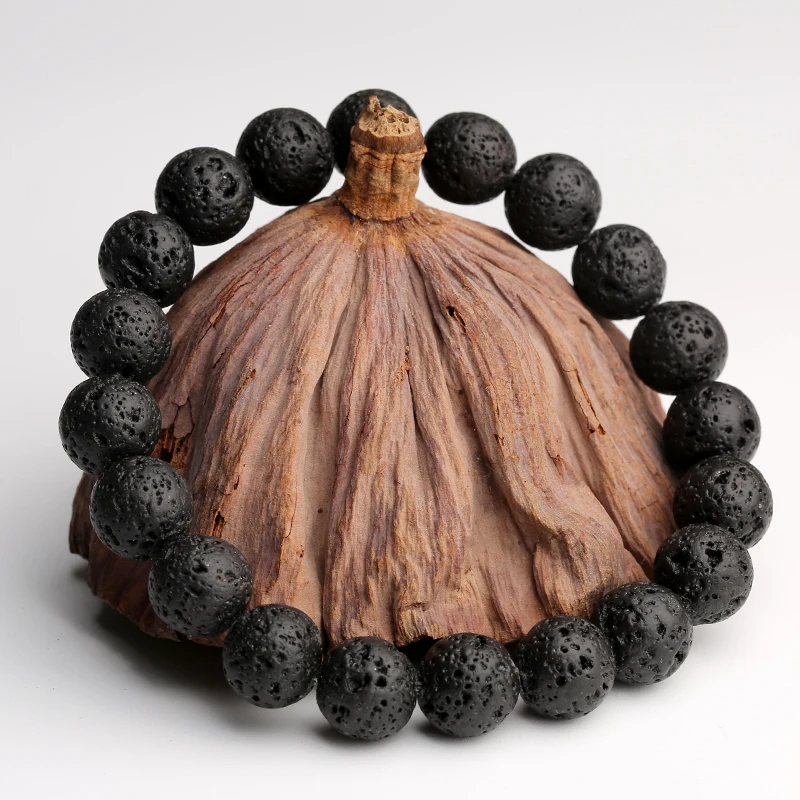 Retro Volcano Stone Round Black Bracelet