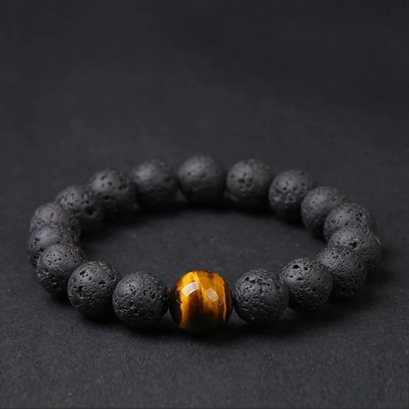 Retro Volcano Stone Round Black Bracelet