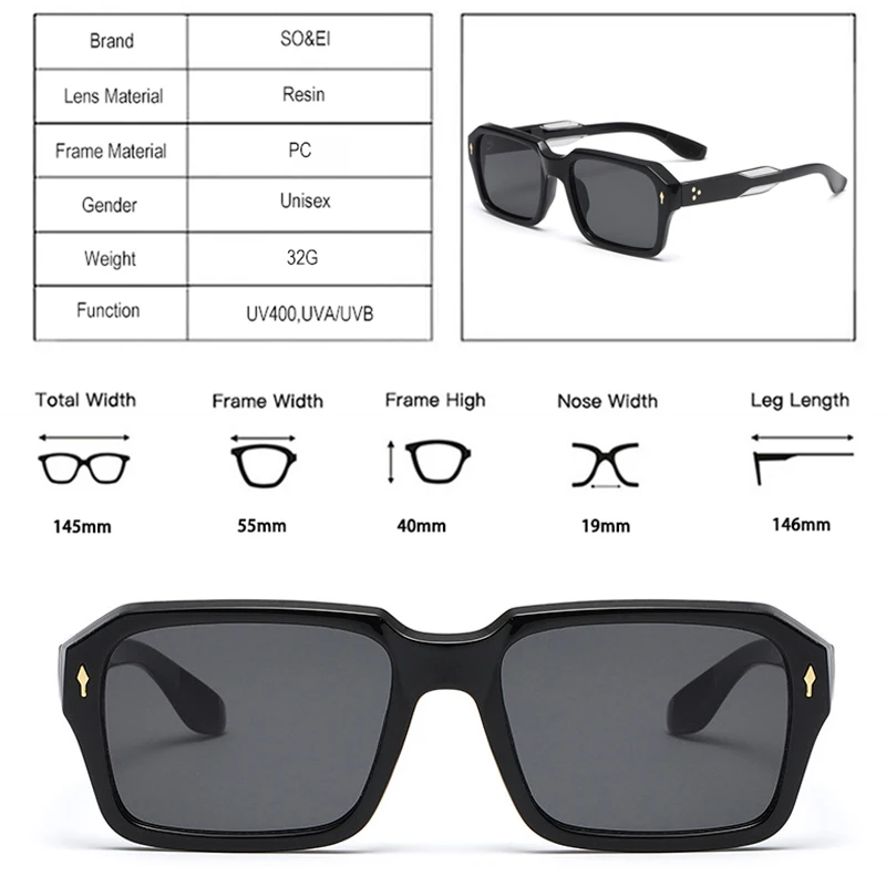 Oversized Rectangle Vintage Uv400 Sunglasses