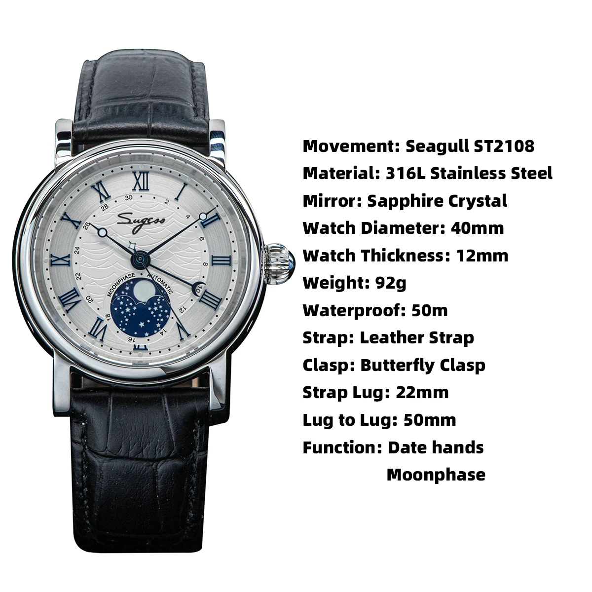 Sugess Moonphase Seagull ST2108 Watch