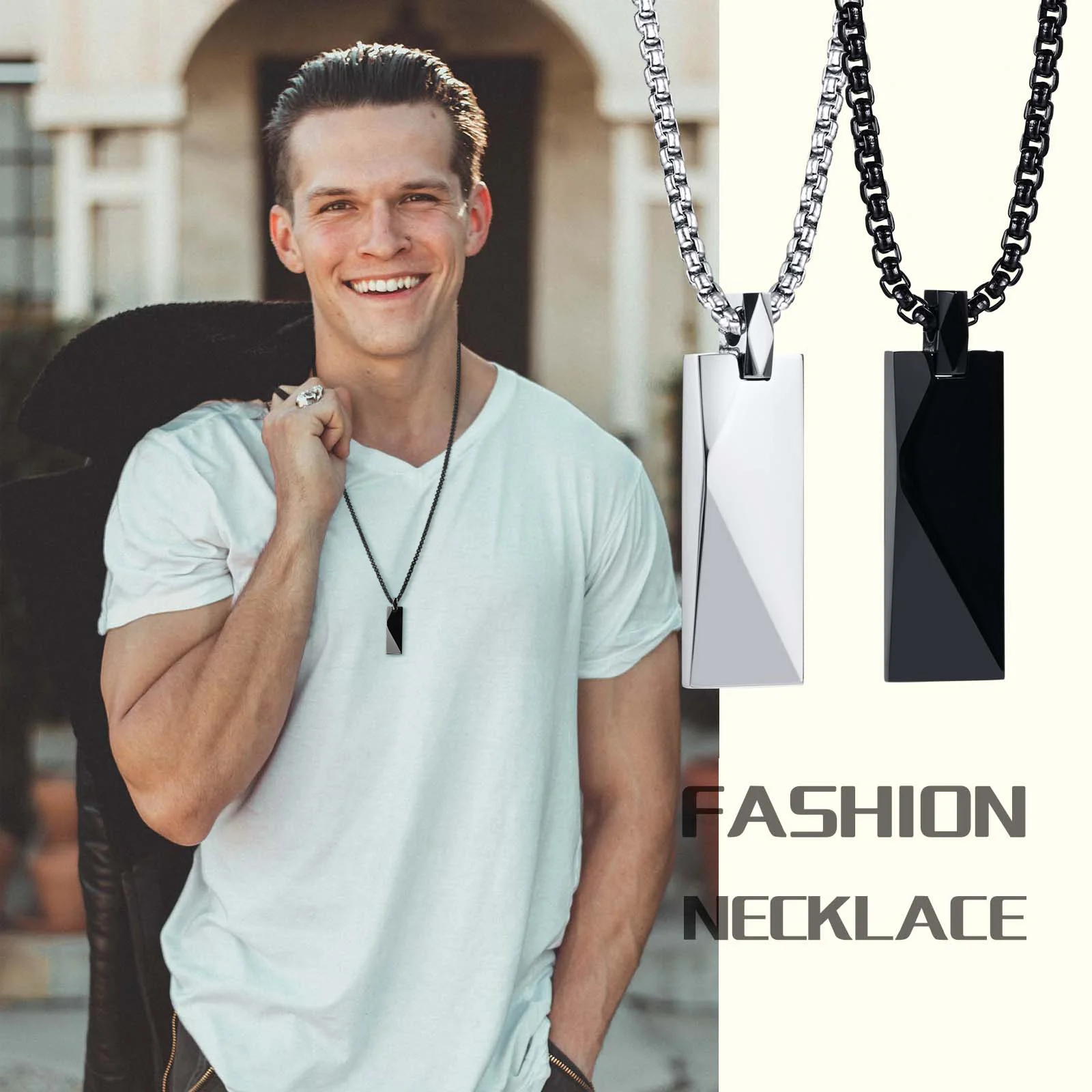 Mens Stylish Rectangle Pendant Necklace