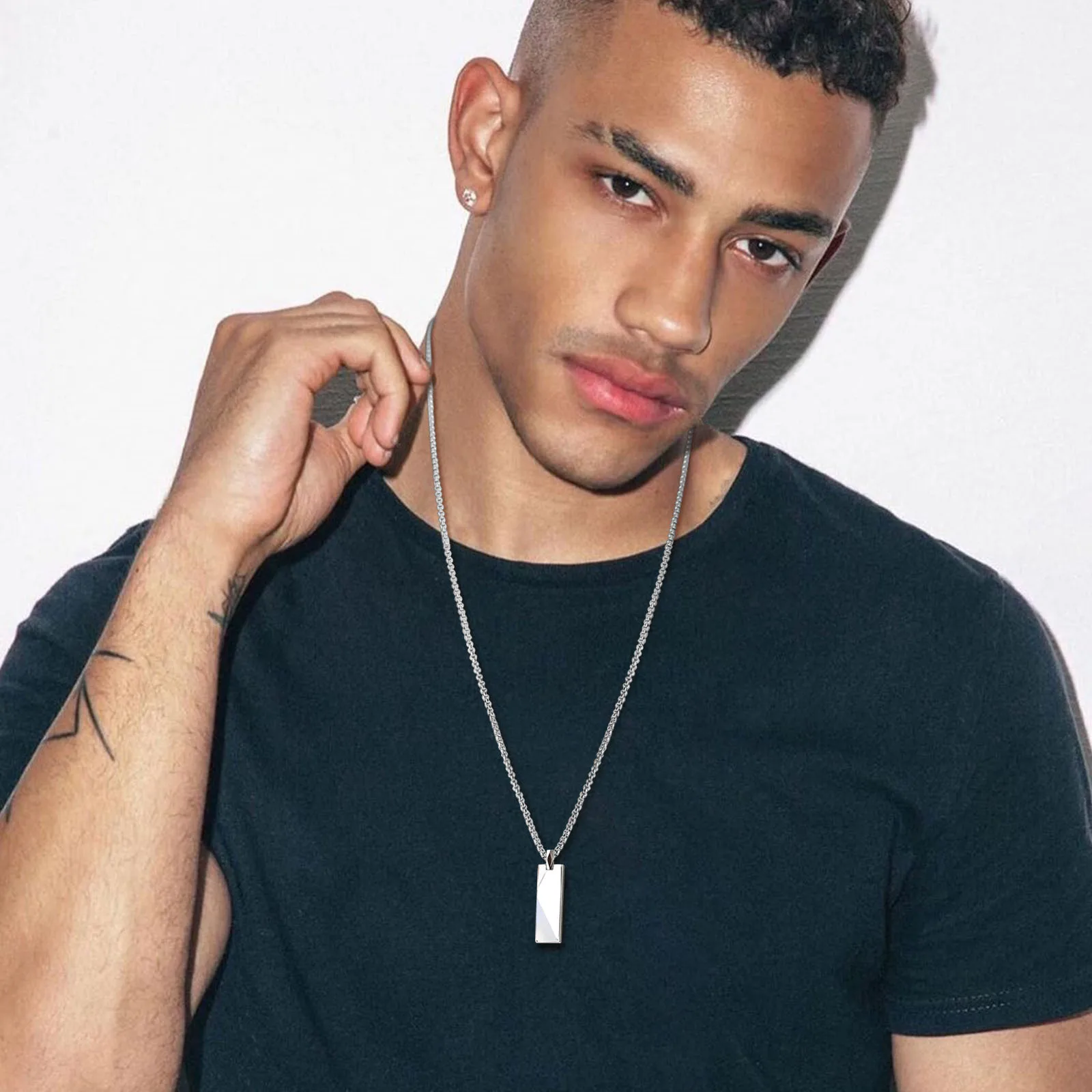 Mens Stylish Rectangle Pendant Necklace