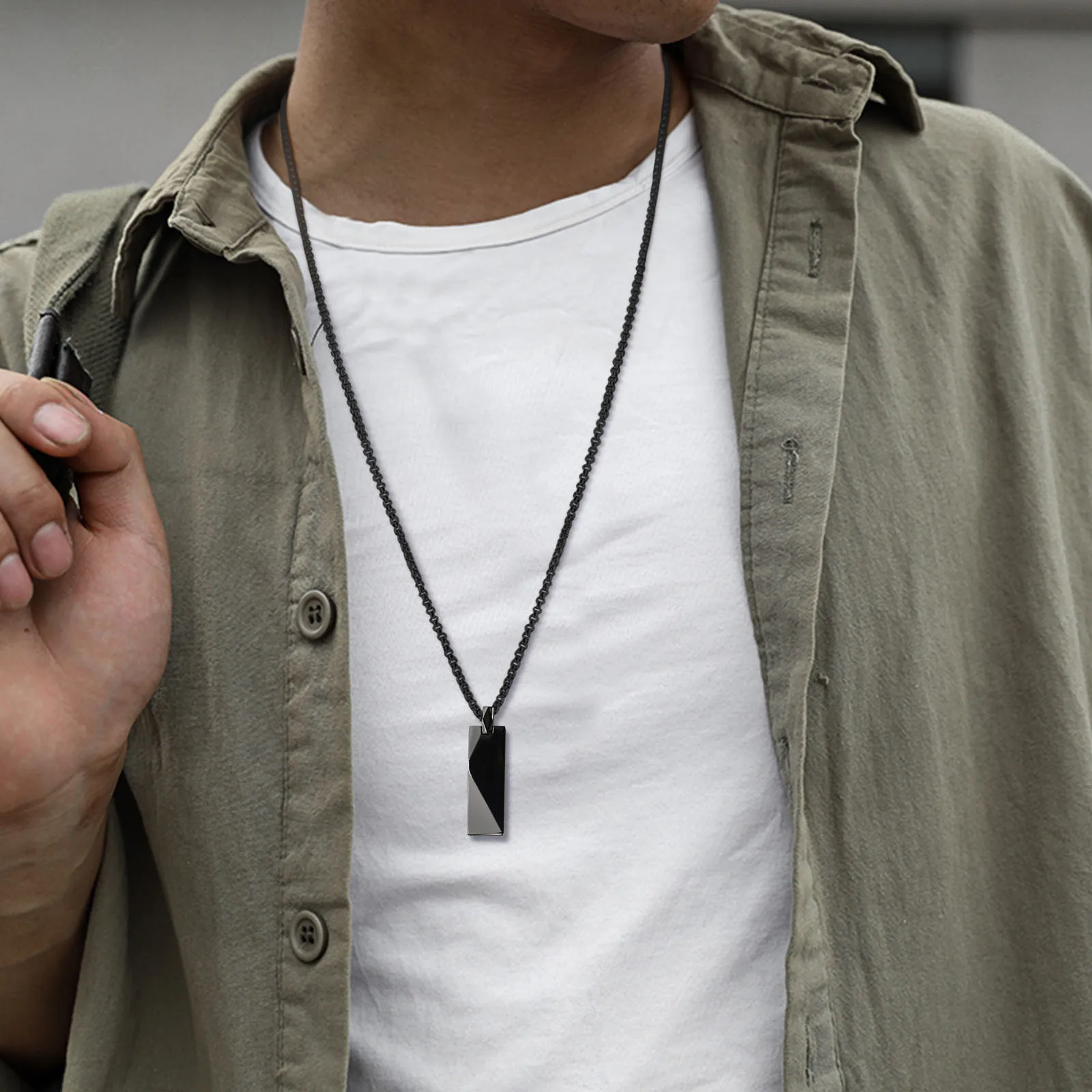 Mens Stylish Rectangle Pendant Necklace