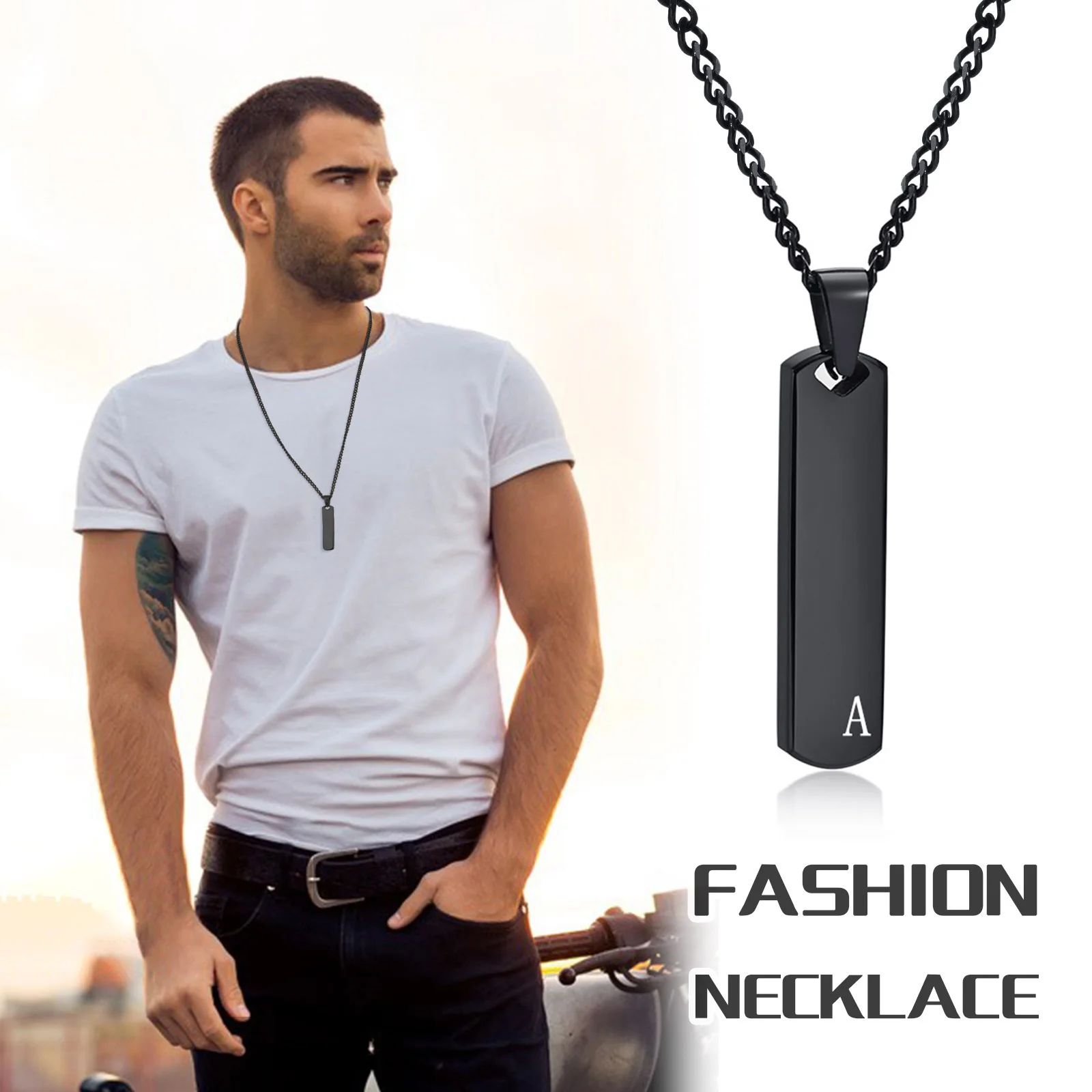 Bar Pendant Necklace with A-Z Letters