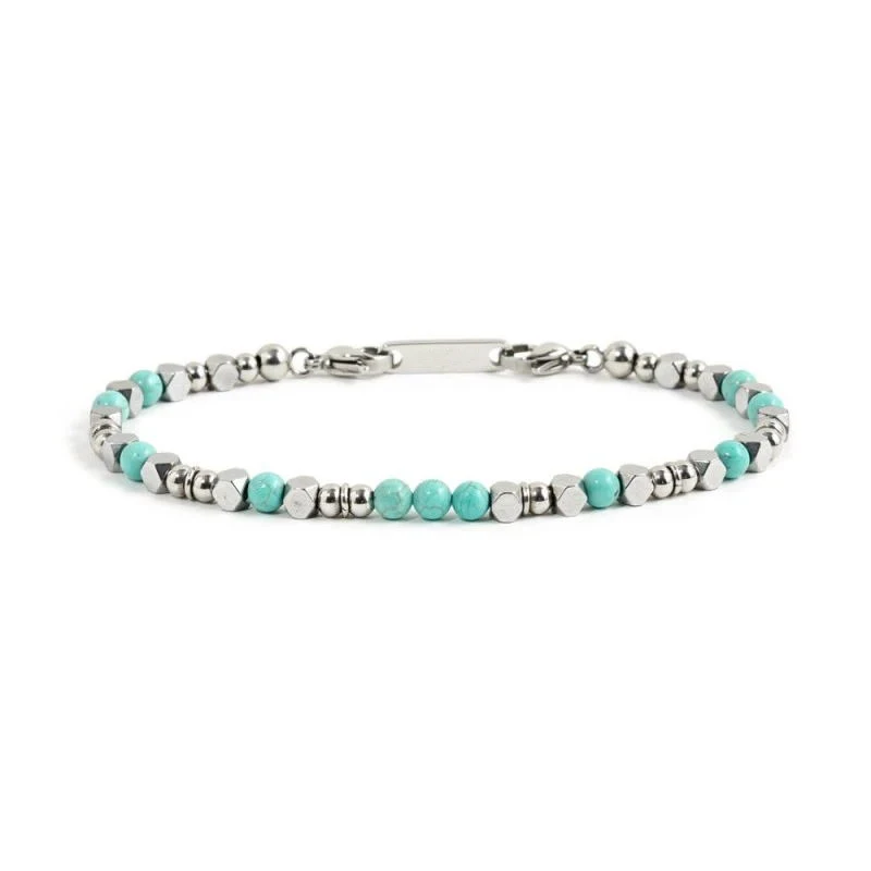 Stainless Steel and Turquoise Bead Bracelet