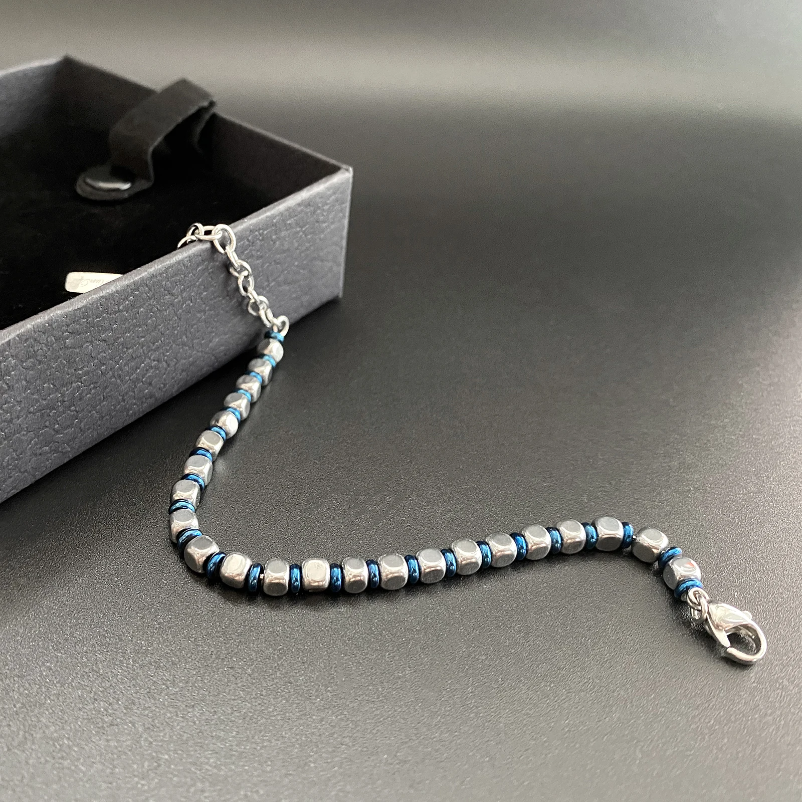Beaded Bracelet with Round Blue Charms