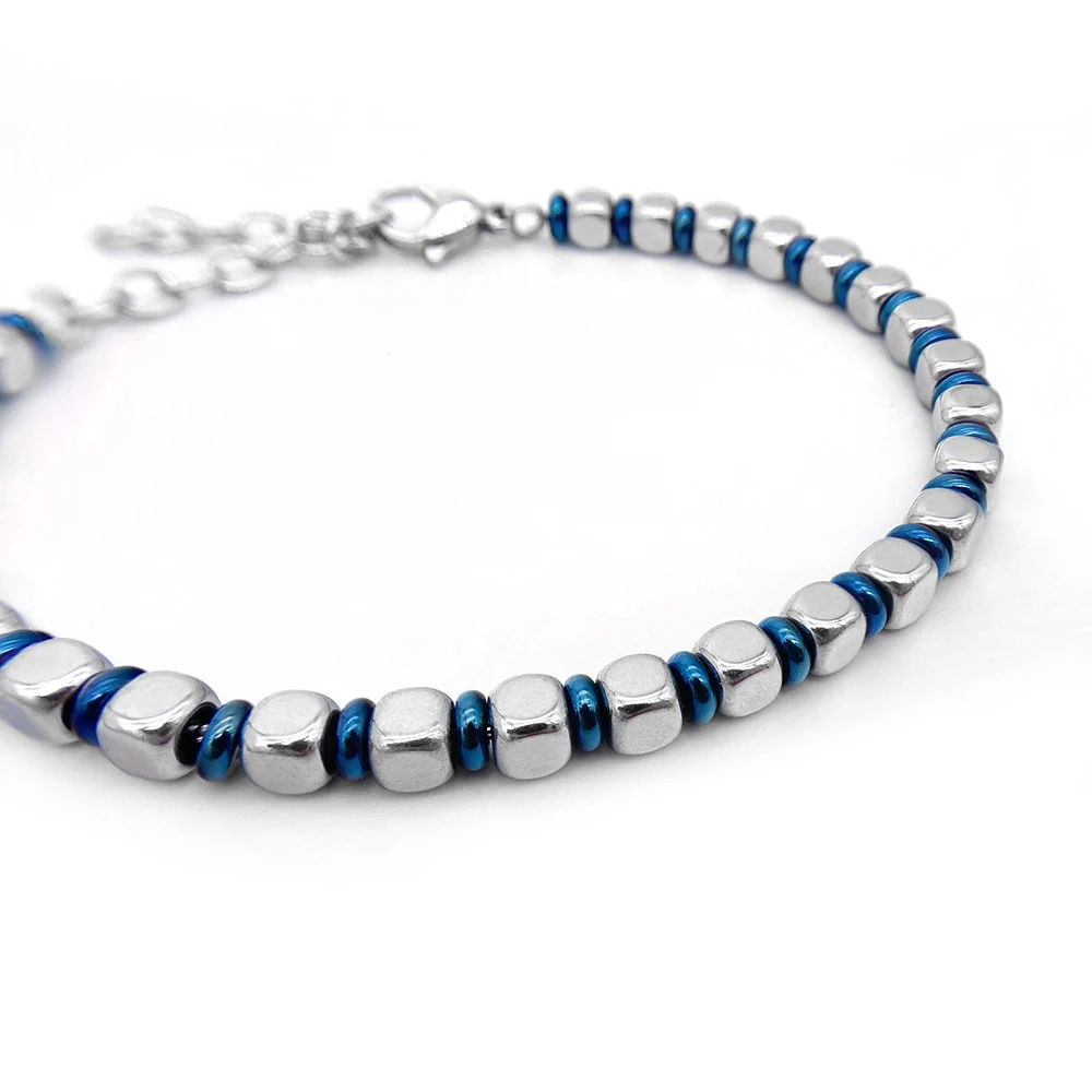 Beaded Bracelet with Round Blue Charms