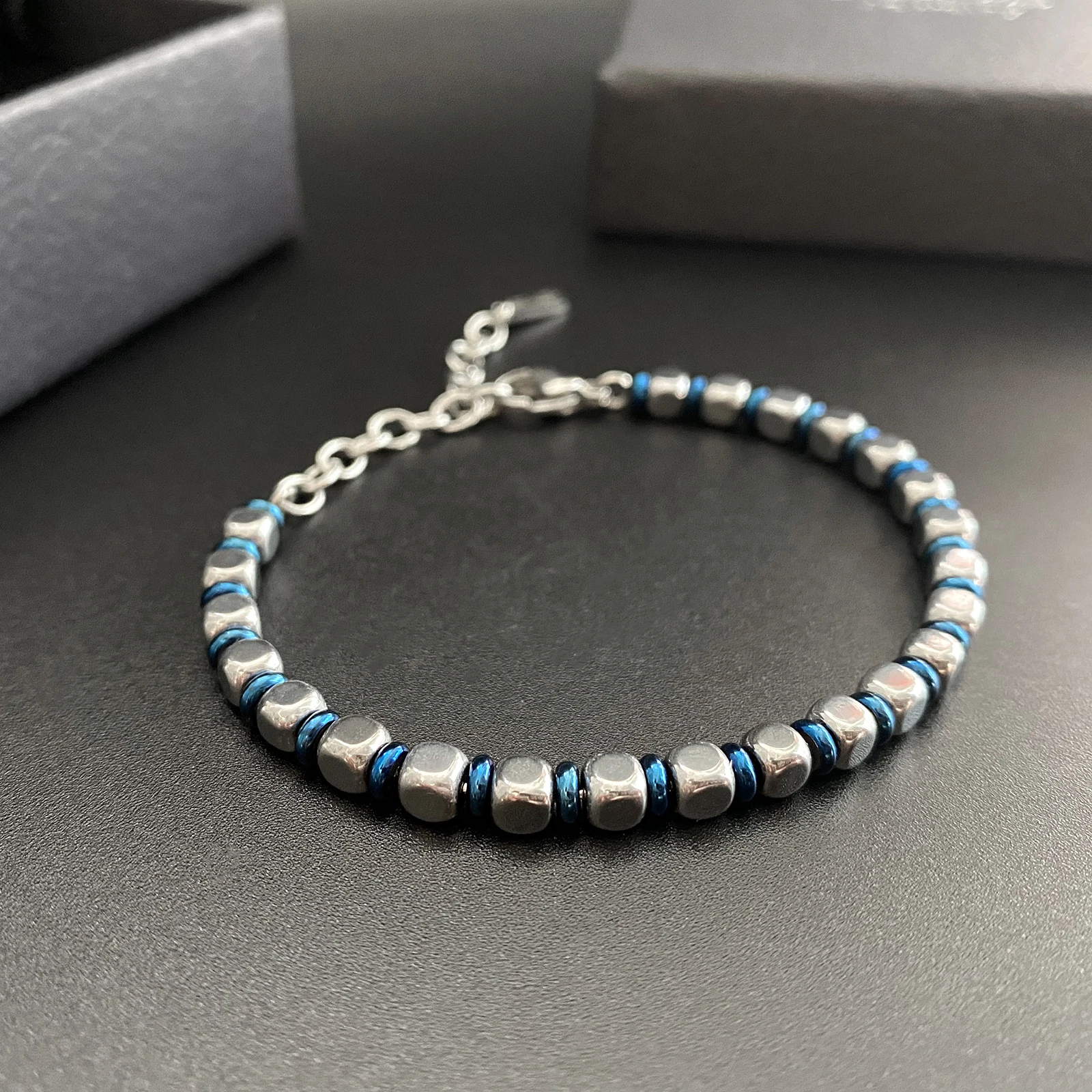 Beaded Bracelet with Round Blue Charms