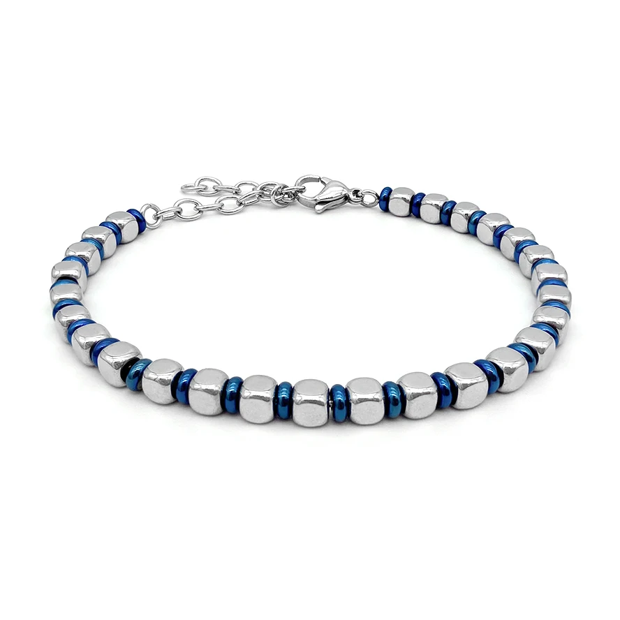 Beaded Bracelet with Round Blue Charms