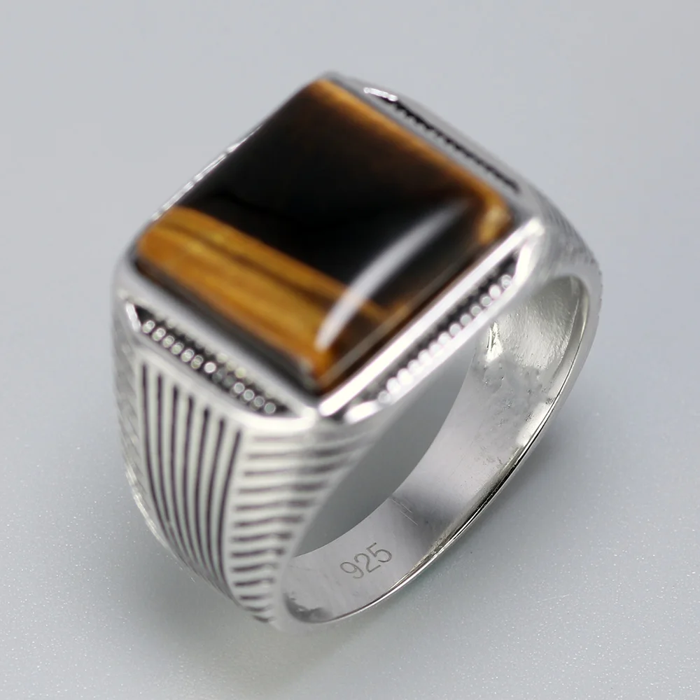 925S Men's Ring with Tiger Eye Stone