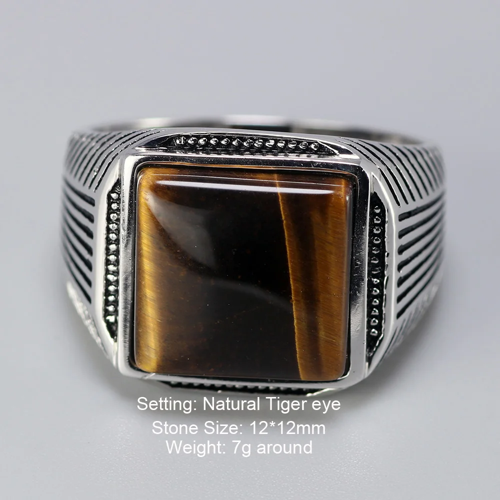 925S Men's Ring with Tiger Eye Stone