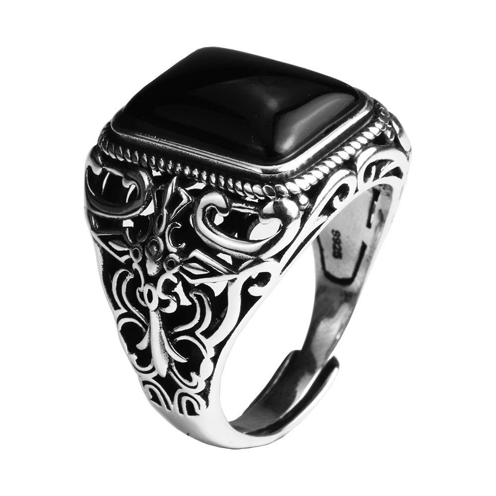 Vintage Mens Rings with Black Onyx Stone