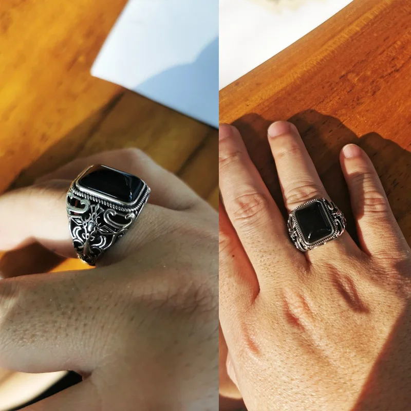 Vintage Mens Rings with Black Onyx Stone