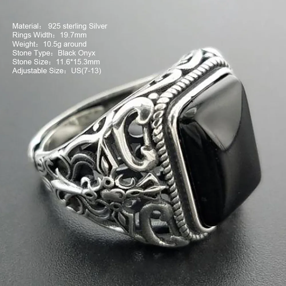 Vintage Mens Rings with Black Onyx Stone
